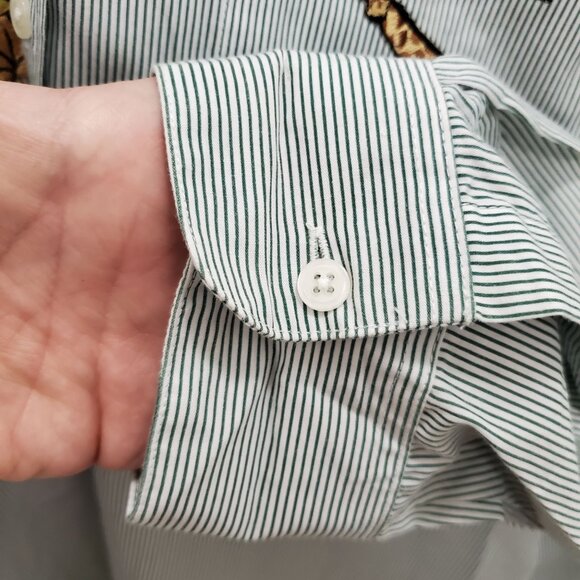 Circus Circus Woman's Vintage Green White Stripe Safari Embroidery Shirt Plus 2X - Picture 2 of 11